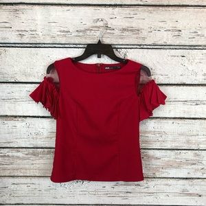 Ruffle Sleeve Top in Red